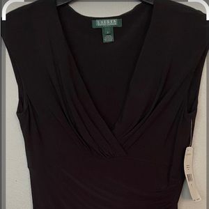 RALPH LAUREN RL Little Black Dress Ruched Capped Sleeve V-Neck Form-fit SZ 6 NWT